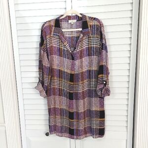 Umgee Dress, Size XL, Plaid, Purple‎ & Tan Tones, 3/4 Sleeves, Pockets, Collar